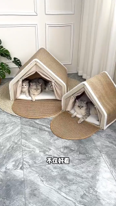 2 In 1 Cat Tent Oversized Cat Nest Cat House Cat Scratching Board Cat House with 2 Story Scratch