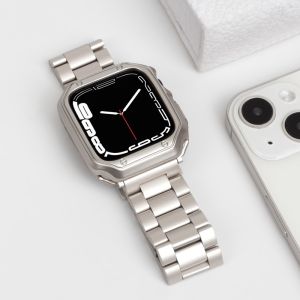 plating silicone case and Stainless Steel Strap+tool for apple watch 41mm 45mm 44mm 40mm 42mm 38mm Metal band bracelet for Apple Watch Series 8 7 6 SE 5 4 3(excluding watches)