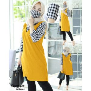 Tunik Wanita Lengan Panjang Free Masker Murah Kekinian Tunik Kotak Matt Babytery Mix Kotak Good Quality