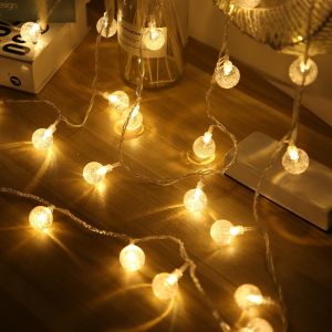 10/20/40/80LED Crystal Ball Garland String Lights Indoor Decor Wedding Holiday Christmas Lamp LED Fairy Lights Battery Operated