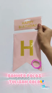 banner HBD putih gold / bunting flag hbd putih polos / banner ultah