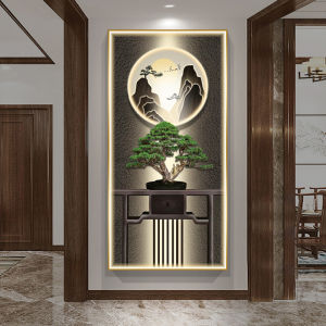 New Chinese Style Decorative Painting LED Light Illuminated Corridor End Hallway Entrance Crystal Porcelain Artwork Home Decor