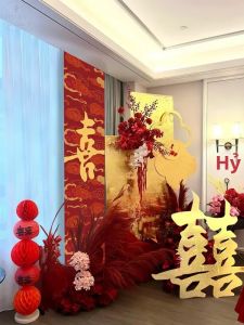 ZLVOEY | Trang Trí Cưới Nền Hạnh Phúc Vàng Bảng KT