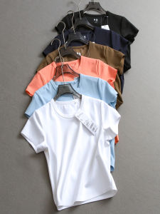 Slim Fit Short Sleeve round Neck T-Shirt Womens Breathable Casual Top Pure Color High Elasticity Cool Feeling Summer Tee