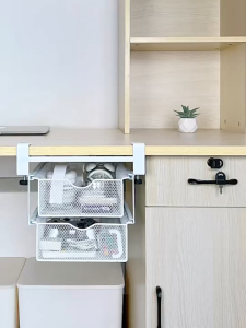 [SG In Stock] 2 Layer Under Desk Shelf No Drill Pull Out Drawer Clamp On Metal Mesh Organizer For Home Office