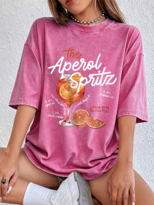 Aperol Spritz Lemon Prints Washed T-Shirts Womens Cotton Oversized T Shirt Summer Soft Short Sleeve Tops Hip Hop O-Neck Clothes