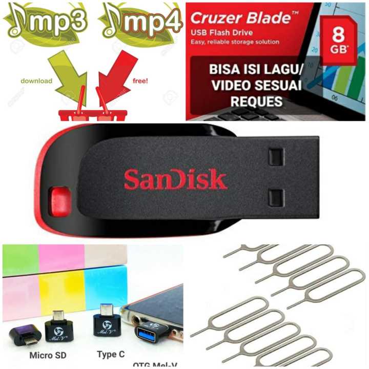 flashdisk sandisk 8gb+isi lagu atau video bisa reques Lazada Indonesia