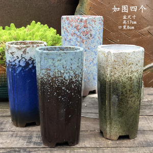 Handmade Purple Clay Plant Pots Indoor Desktop Creative Square Mouth Small Vessels for Green Plants And Orchids