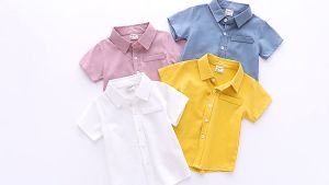 [zensasi] Baju Shirt Kemeja Anak Laki-Laki Lengan Pendek Saku Warna Pink Putih Biru Dan Kuning