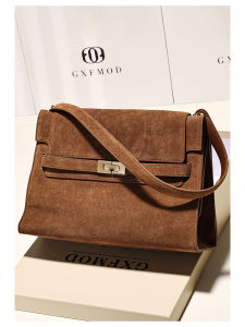 GXFMOD Retro Frosted Leather Commuter Shoulder Bag Womens Large Capacity Underarm Bag Casual Simple Style Double Layered