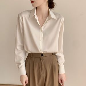 Silk Long Sleeve Shirt Womens Spring Autumn High End Professional Personality Work Uniform Interview Formal Commute Blue Shirt