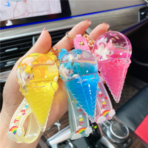 Trending Creative Cute Unicorn Ice Cream Floating Bottle Keychain Girl Heart Quicksand Pendant Bag Pendant Female
