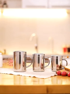 Cốc inox cách nhiệt có quai có nắp cứng bền cách nhiệt ca inox 304 cao cấp - HVL TEA
