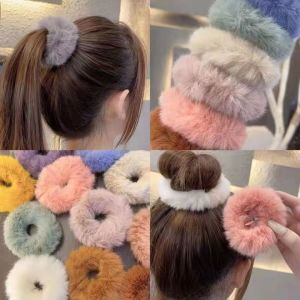 C.three Cute plush hair rope head rope  Korea Hair Accessories High Elastic Hair Rope female ponytail ball head simple temperament hair ring