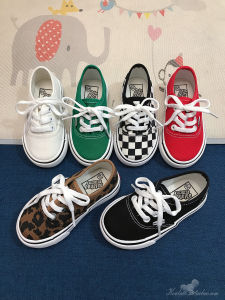 รองเท้าผ้าใบเด็ก นุ่ม ด้านล่าง ลายสก็อต พิมพ์เสือดาว ผูกเชือก รองเท้านักเรียน สไตล์ลำลอง สําหรับเด็กชายและเด็กหญิงรองเท้าอนุบาล