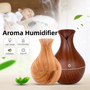200ML Creative Vase Wood Grain Air Humidifier Desktop Air Purifier Sleep Aid Ultrasonic Aroma Diffuser