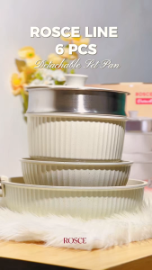 ROSCE LINE Panci set 6 PC anti lengket granit putih HEMAT TEMPAT wajan cookware gagang removable bisa di lepas pasang detachable pan