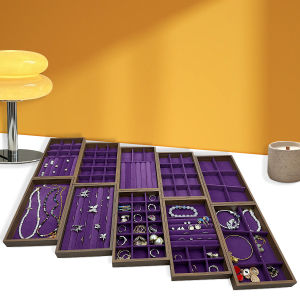 1 Pc Walnut Wood Pattern Jewelry Box Jewelry Tray Suitable for Storing Necklaces Rings Earrings and Ear Studs Color: Violet