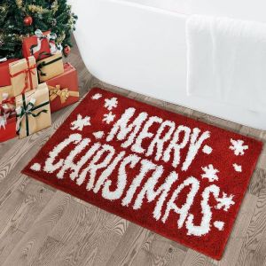 VIKAMA Merry Christmas Rug 2027 Holiday Decor Red Big Text Mat Non Slip Cozy Floor Rug Entryway Bedroom Christmas Holiday Decor