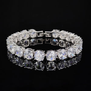 New Luxury Round CZ Silver Color on Hand Tennis Bracelet & Bangles For Women Jewelry Wedding Valentines Day Gift S7217