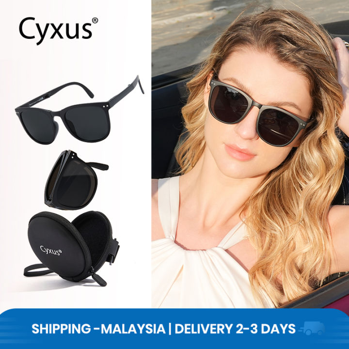 [Local] Cyxus Foldable Polarized Sunglasses for Women Portable Lightweight Folding Sun Glasses UV Protection Day-View Sunscreen Protective Flexible TR Frame Outdoor Travel Unisex 1019