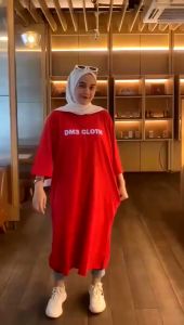 Midi Dress Terbaru Viral DM3 MIDI KATUN COMBED 24S SABLON Long Tunik Kaos Kasual Lengan 7/8