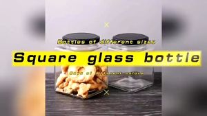 3PCS Square Glass Chili Sauce Jar 200ml with metal lid Empty Storage Honey Container