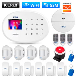 KERUI Home Security Protection WIFI GSM Alarm System Kit Works with Tuya Support Alexa with Door Opening Sensor Motion Detector