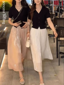 WANGGONGZHU | High Waist Slimming Ice Silk Wide Leg Skirt Womens Summer New Small Size High Waist Draping Fashionable Eighteen Pants Skirt