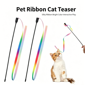 Interactive Coloured Ribbon Cat Toys Teasing Catd Stick Satin Ribbon Cat Stick Toys Kitten Playing Teaser Wand Toy Pet Supplies