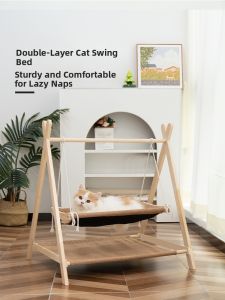 MAOGUANJIA | Double Layer Wooden Cat Swing Bed