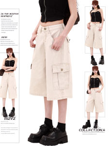 MZVZ | American Vintage Summer High Waist Loose Straight Wide Leg Capris