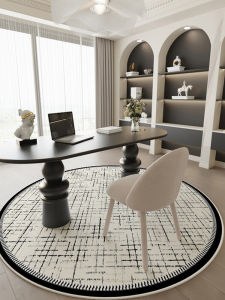 Luxurious round Black White Carpet for Living Room Bedroom Study Computer Chair Pad Dining Table Mat French Style Machine Washable