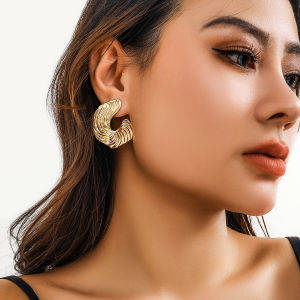 Irregular Texture Metal Earrings Womens Fashion Show Off-Beat Design Personality Trendy Alloy/Gold/D Silver Ear Jewelry