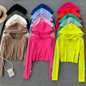 Viscose Zippered Hooded Sweatshirt for Women Retro American Style Slim Fit Long Sleeves Top for Autumn White