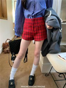 Genius Version Tweed Pants Womens High Waist Thick Winter Season A-Line Short Pants Casual Style Fashionable All-Match