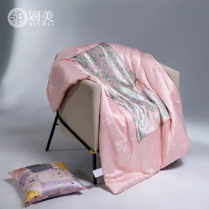 Silk Double-Sided Pillow Blanket for Office Nap Sofa Air Conditioning Multi-Functional Two-Way Use Quilt Cover Plant Floral Pattern