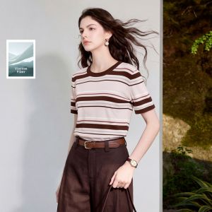 3COLOUR·S | Striped Knit Short Sleeve Top