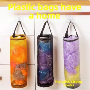 Wall-mounted Large Capacity Garbage Bag Storage Magic Tape Mesh Organizer