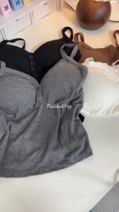 Korean V-Neck Button Tank Top Fashion Women Padded Top Sleeveless Camisole Top