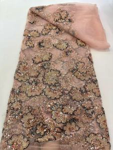 SMVP | African Sequins Lace Fabric High-Quality Nigerian Embroidery Beaded Tulle for Sewing Party Dresses Fashionable Sewing Cloth