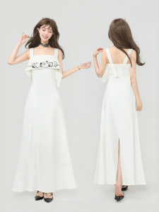 KEIKO | Đầm Maxi Ôm Body Cao Cấp Mùa Hè Trắng Có Khe Rút Nơ Thêu