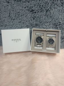 FREE ENGRAVING 100% Original Fossil His and Her Fenmore Midsize Multifunction Stainless Steel Watch Gift Set