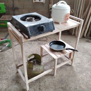 RAK MEJA KOMPOR GAS 1 TUNGKU DAPUR KAYU BISA UNTUK TEMPAT PENYIMPANAN RICE COOKER PIRING DAN GELAS / Rak susun Dispenser dan rice coocker