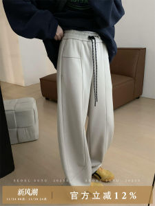 Womens Fleece Lined Thickened Elastic Waist Knife Pleat Sweatpants Winter Casual Straight Leg Long Pants Versatile All Match