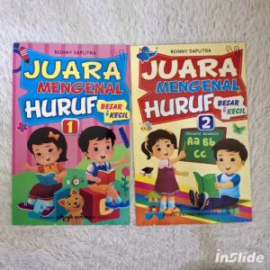 Buku Juara Mengenal Huruf Besar dan Kecil Jilid 1& 2 untuk Paud dan tk ( tk panjang polos )