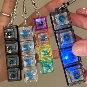 Funny LED Decompression Keyboard Keychain for Men Women Kids Transparent 4 Keys Stress Relief DIY Button Keycap Keyrings Pendant