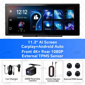 K5 Pro 11.3 External TPMS Sensors Dash Cam 4K DVR Camera Wireless Carplay Android Auto Dual Len Video Recorder GPS Navigation