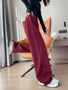 Ankela Red High Waist Wide Leg Pants Womens Spring Autumn Banana Shape Casual Straight Cut Trousers Korean Style Commute