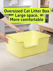 【Can Bear 15kg Cat】Cat litter box Semi-Closed Litter box for cat Litter box cat extra large PP material 42*29*18cm/50*35*22cm Higher fence Prevent cat litter from splashing U-shape opening Extra large litter box